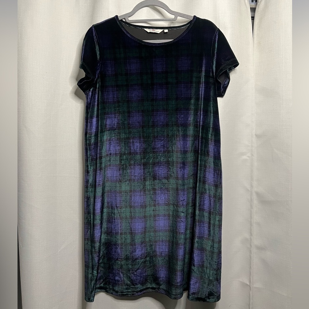 Vineyard Vines Black and Purple Plaid Dress